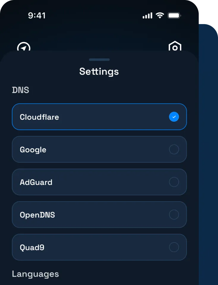 XVPN’s DNS configuration screen designed for enhanced privacy and faster connections.