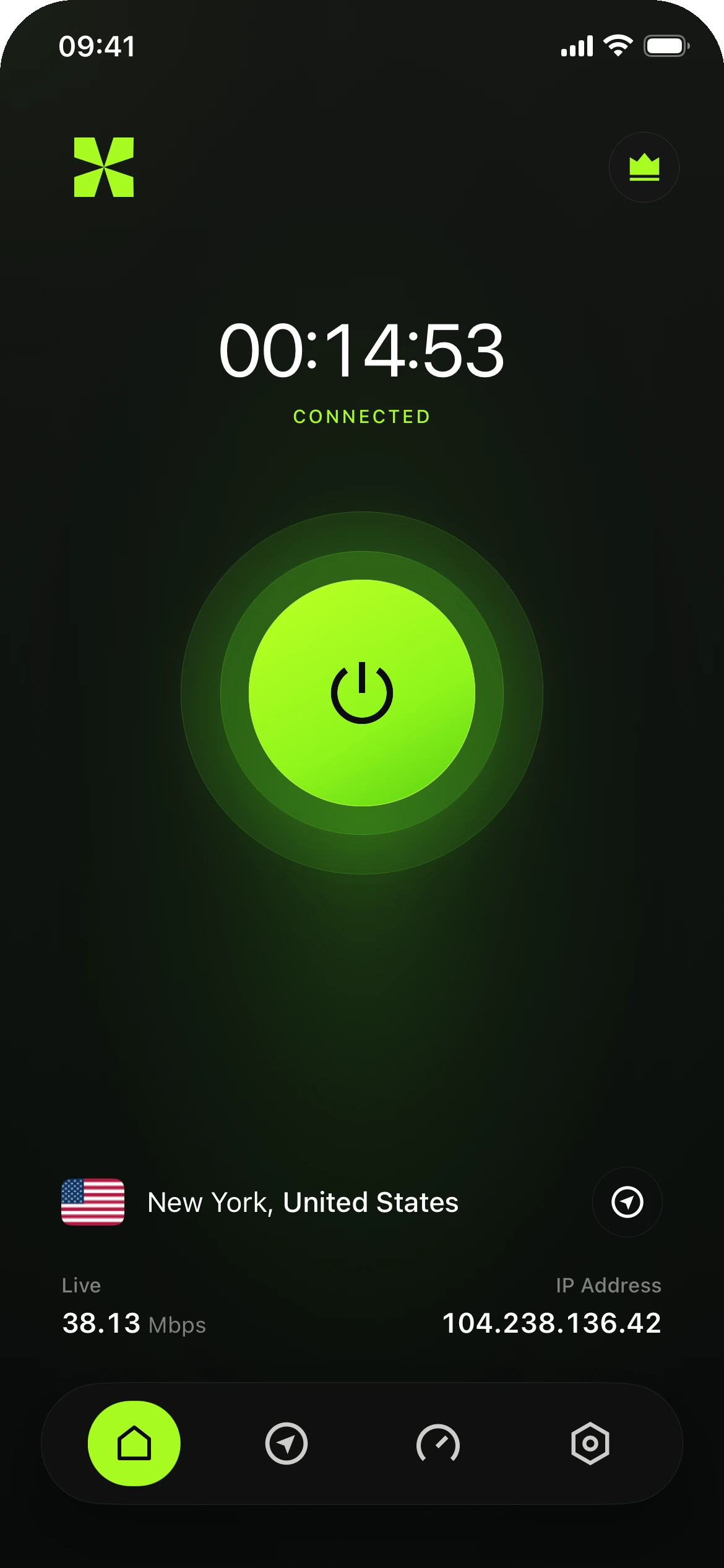 xVPN connected home screen