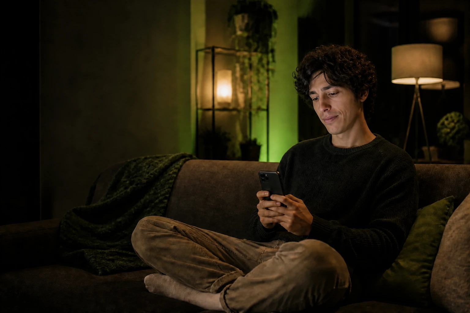 A person using xVPN on an iPhone at home